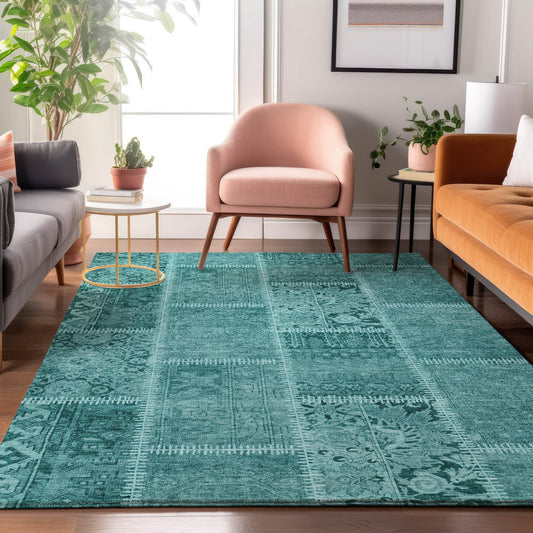 Addison Rugs Mayfield AMF635TQ 9 x 12 (ft) Loomed Turquoise Rectangular Indoor Geometric Machine washable Pet Friendly Area rug