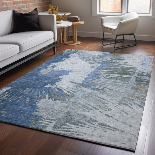 Addison Rugs Mayfield AMF645BU 8 x 10 (ft) Loomed Blue Rectangular Indoor Geometric Machine washable Pet Friendly Area rug