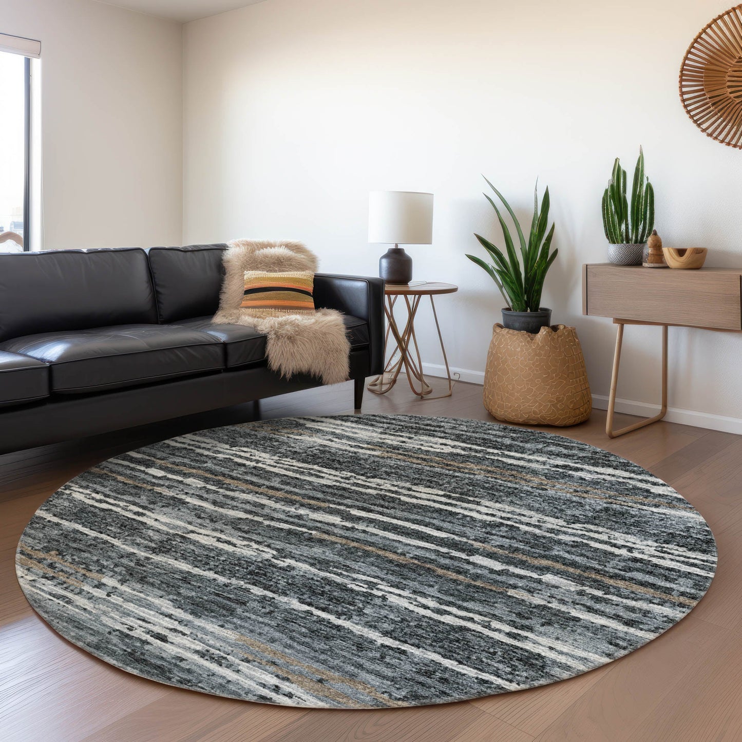 Addison Rugs Mayfield AMF75SH 8 x 8 (ft) Loomed Shadow Round Indoor Abstract Machine washable Pet Friendly Area rug