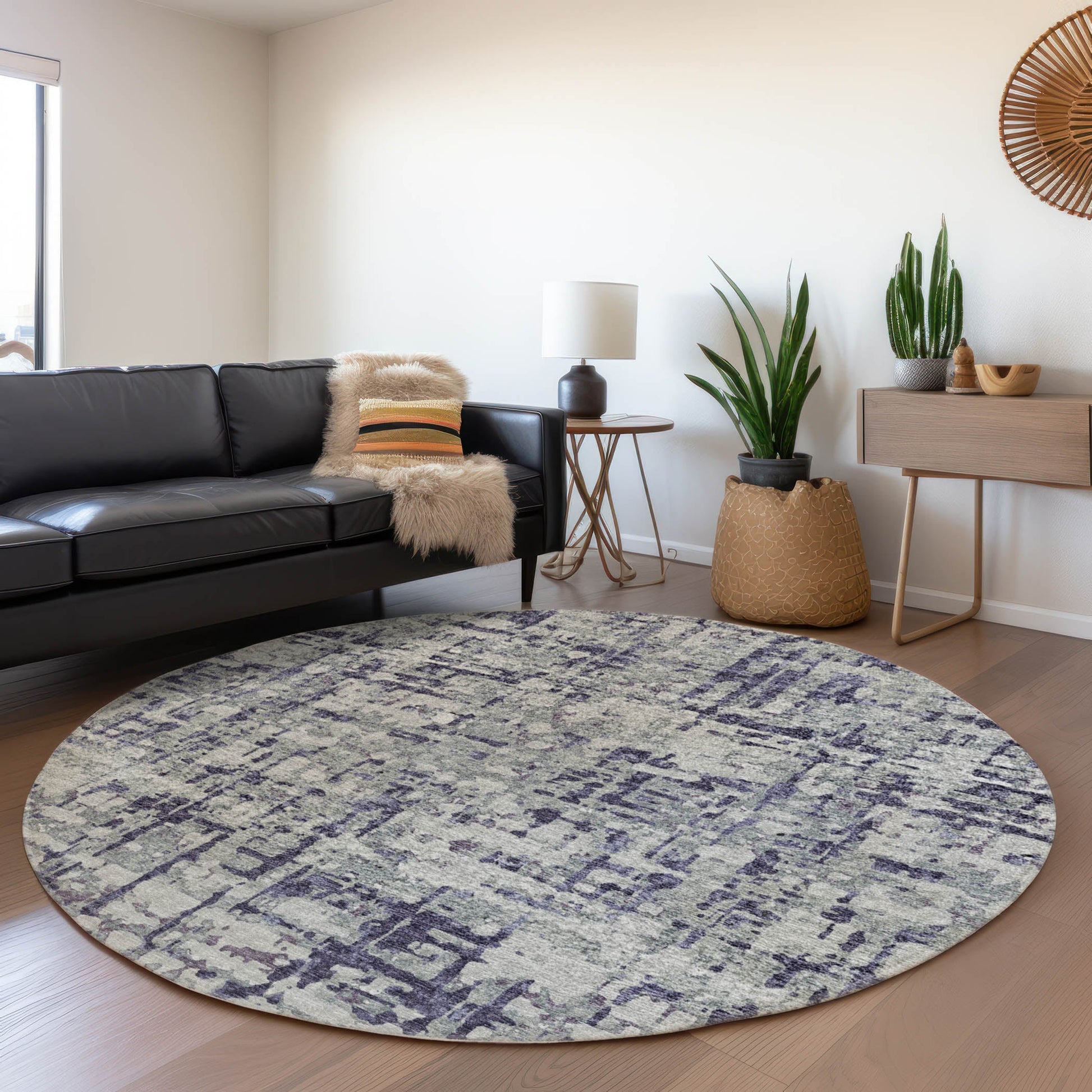 Addison Rugs Mayfield AMF76PU 8 x 8 (ft) Loomed Purple Round Indoor Abstract Machine washable Pet Friendly Area rug