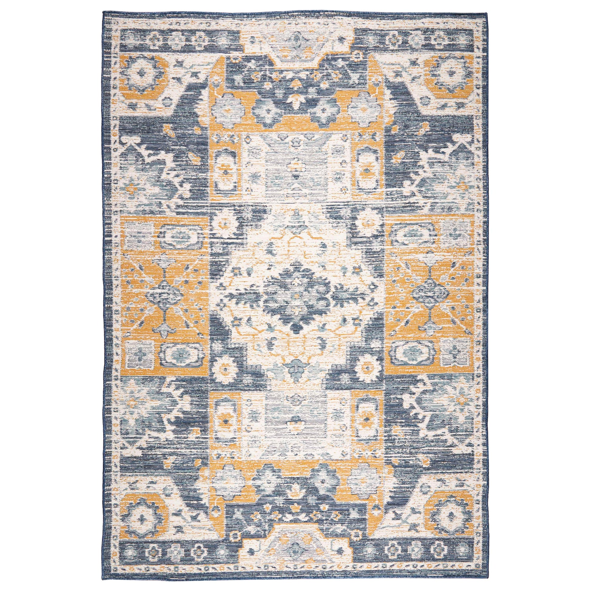 Obeetee Plaza 6 x 9 (ft) Flatweave Blue Rectangular Indoor/Outdoor Medallion Pet Friendly Area rug