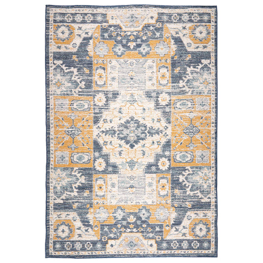 Obeetee Plaza 6 x 9 (ft) Flatweave Blue Rectangular Indoor/Outdoor Medallion Pet Friendly Area rug