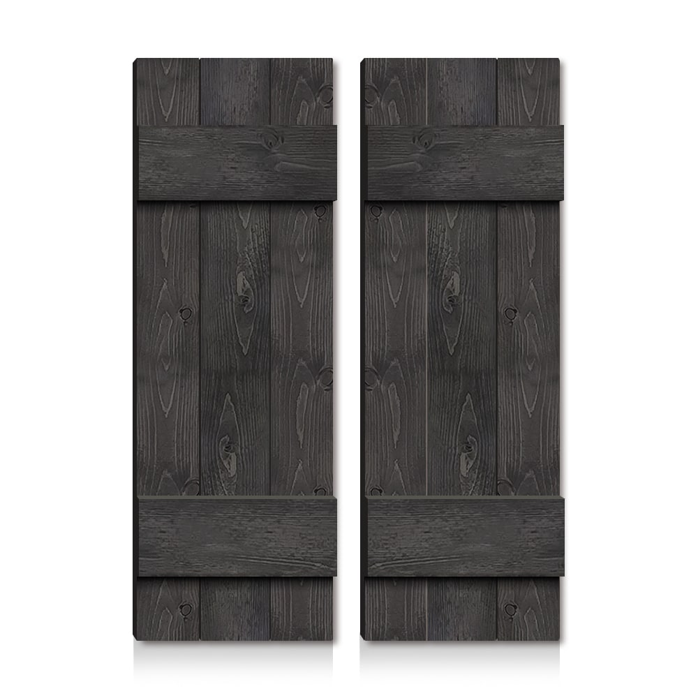 CALHOME 24-in W x 42-in H Charcoal Black Farmhouse Z-bar Wood Exterior Shutters (2-Pack)
