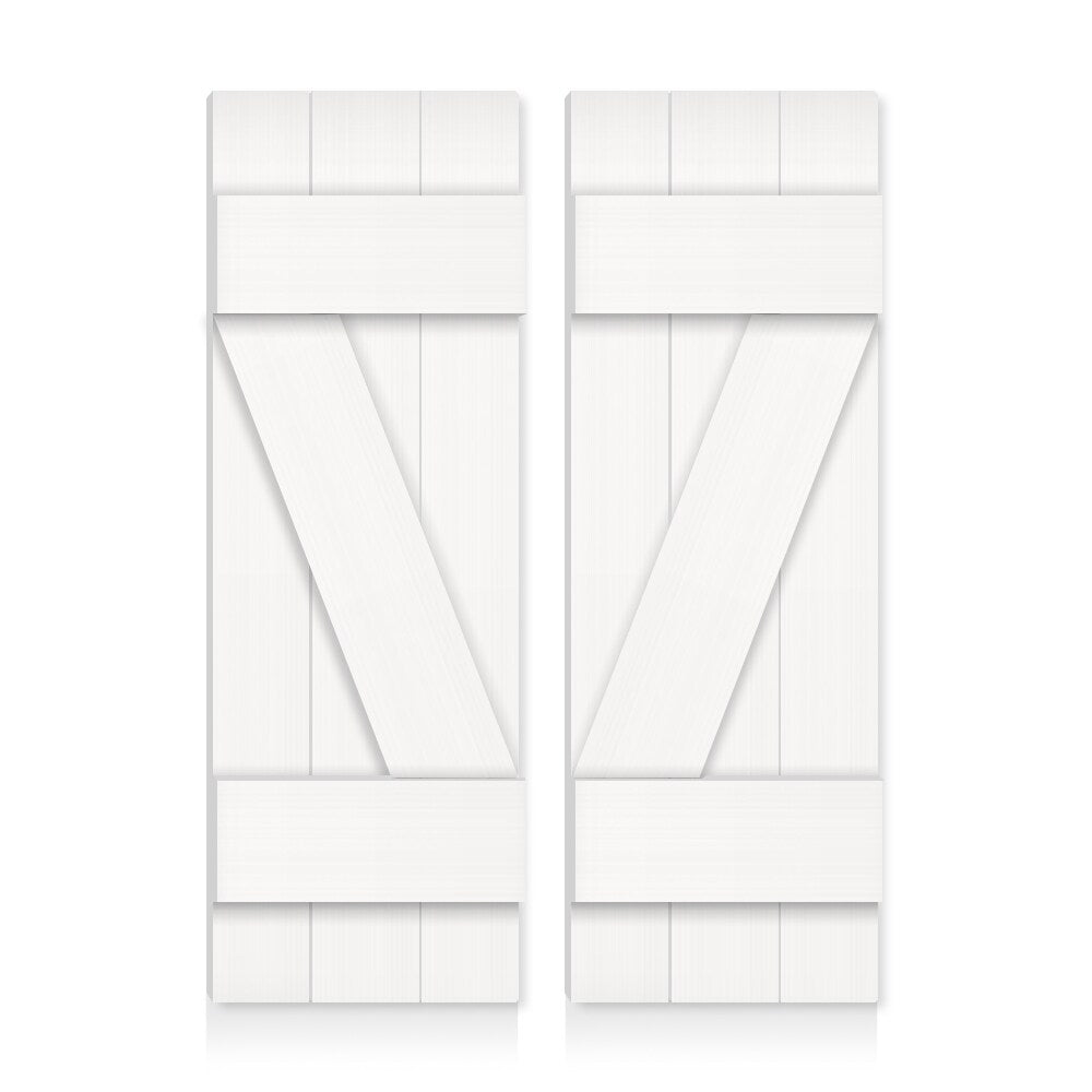 CALHOME 42-in W x 42-in H White Farmhouse Z-bar Wood Exterior Shutters (2-Pack)