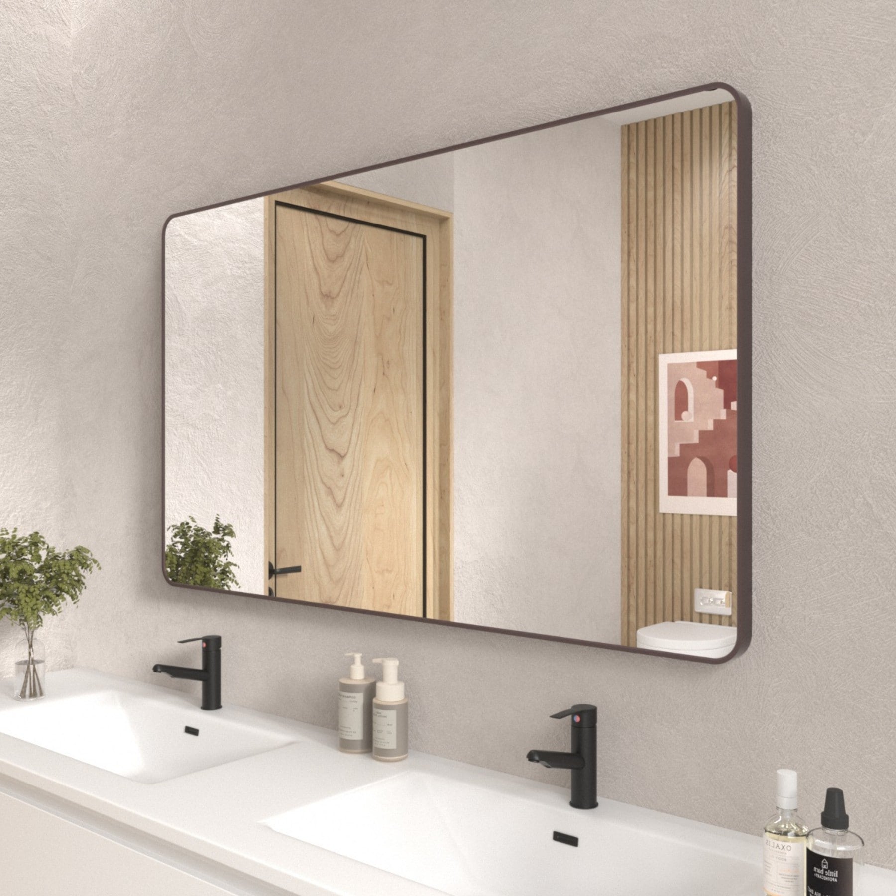 ToolCat 60-in x 36-in Framed Rectangle Bathroom Vanity Mirror ( Oil-Rubbed Bronze )