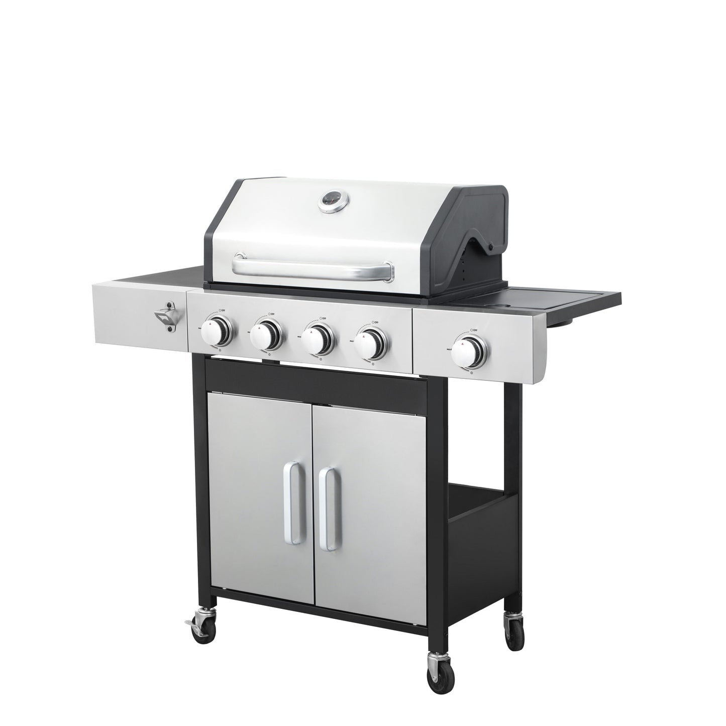 Mondawe Black and Silver 4 -Burner Liquid Propane Gas Grill