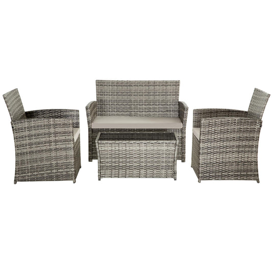 CESICIA 4 -Piece Wicker Patio Conversation Set with Gray Cushions