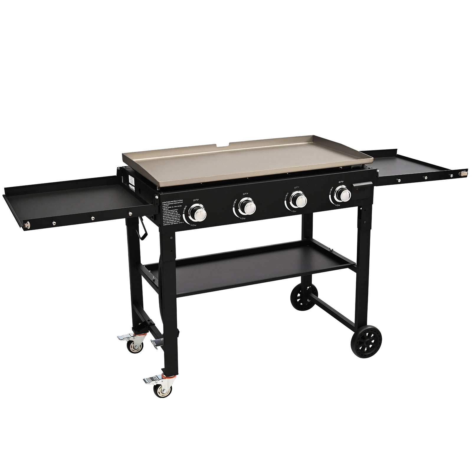 SVOPES Commercial Griddle on Cart Black 4 -Burner Liquid Propane and Natural Gas Grill