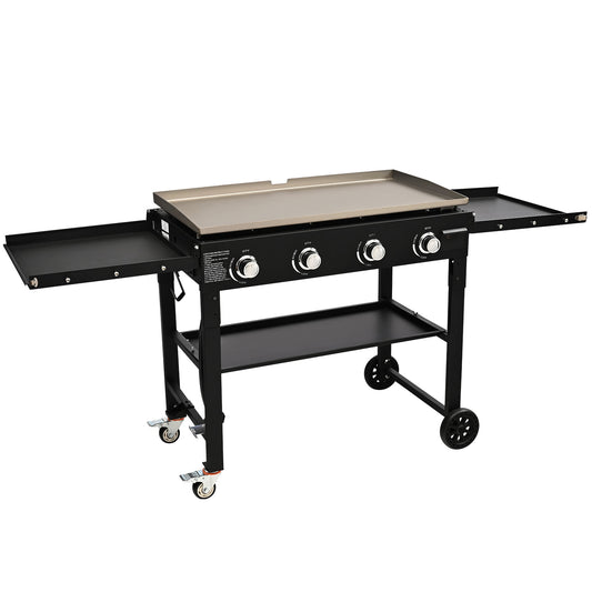 SVOPES Commercial Griddle on Cart Black 4 -Burner Liquid Propane and Natural Gas Grill