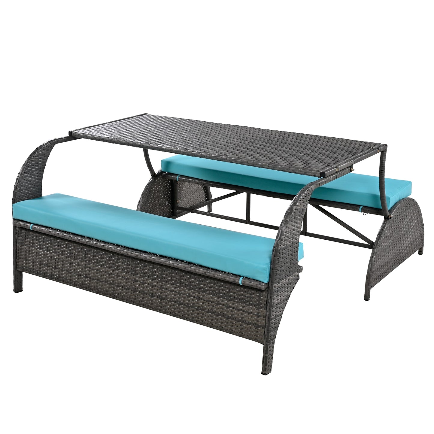 Nestfair Patio Furniture Sets 57.1-in W x 38-in H Blue Rattan HDPE Garden Bench