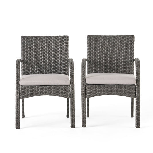 AHIOU HOME Hartford Set of 2 Wicker Stackable Gray Aluminum Frame Stationary Dining Chair with Gray Cushioned Seat