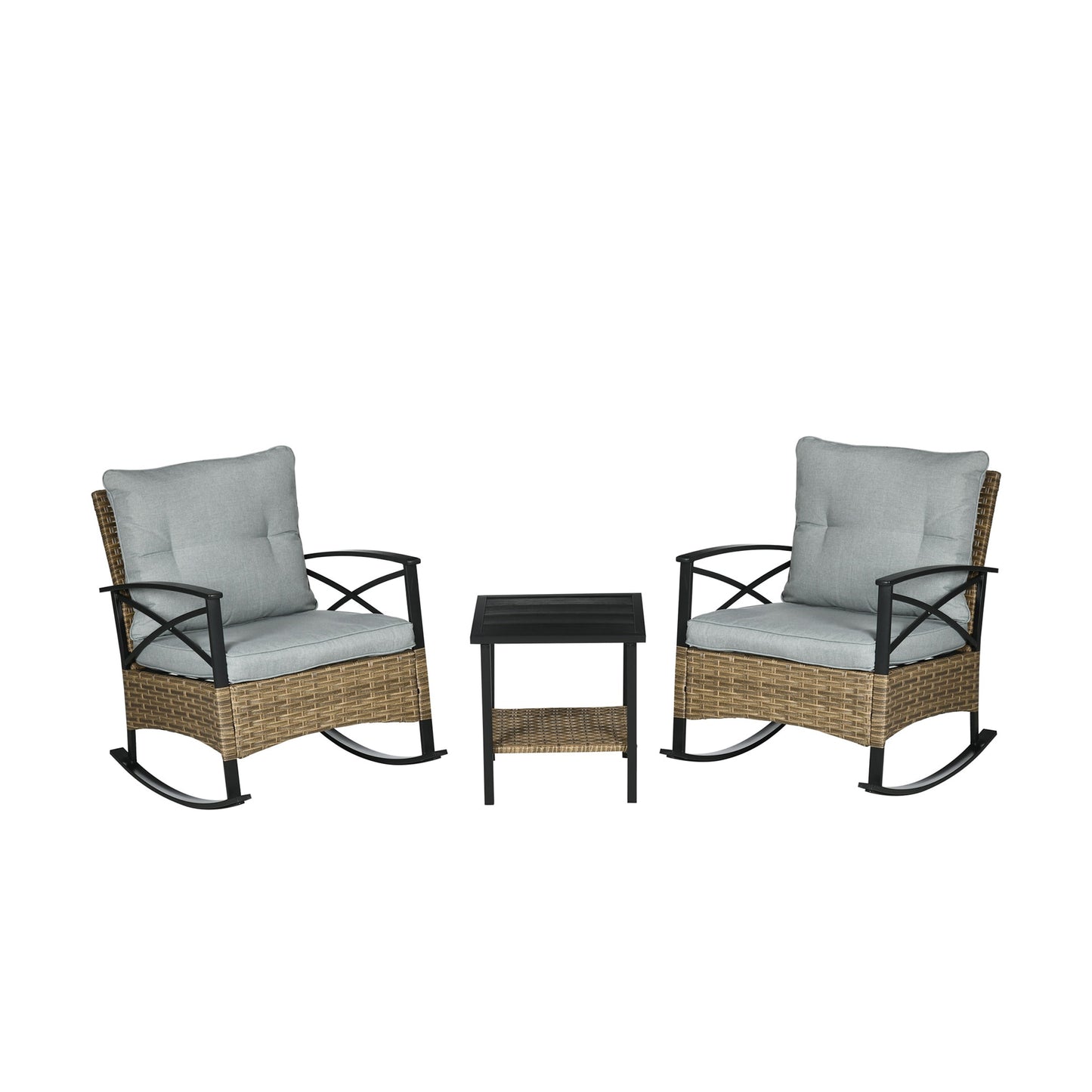 AHIOU HOME 4 -Piece Wicker Patio Conversation Set with Gray Cushions