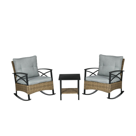 AHIOU HOME 4 -Piece Wicker Patio Conversation Set with Gray Cushions