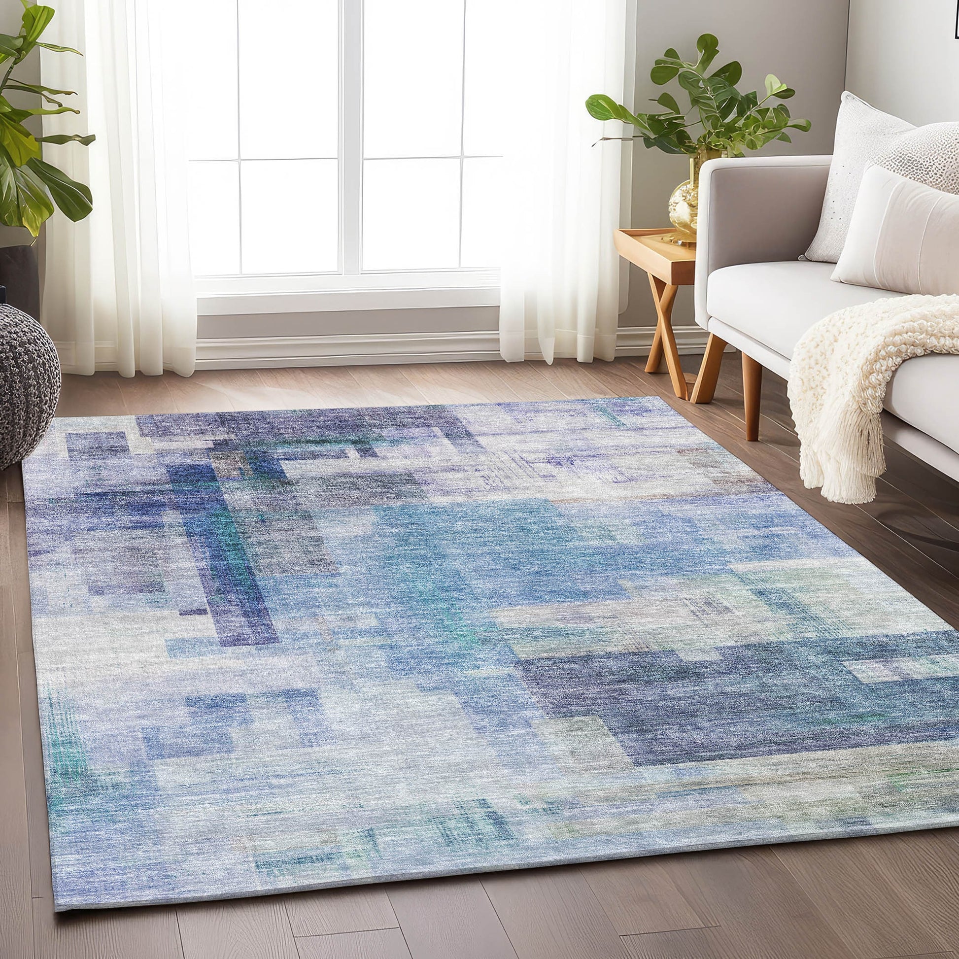 Addison Rugs Chantille ACN1067BU 9 x 12 (ft) Blue Rectangular Indoor/Outdoor Geometric Machine washable Pet Friendly Area rug