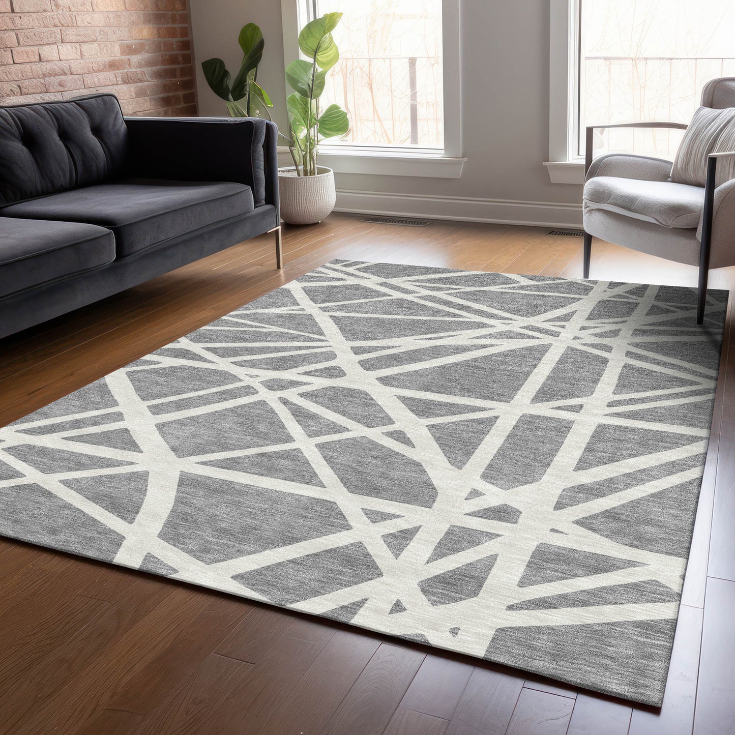 Addison Rugs Chantille ACN1040GY 9 x 12 (ft) Gray Rectangular Indoor/Outdoor Geometric Machine washable Pet Friendly Area rug
