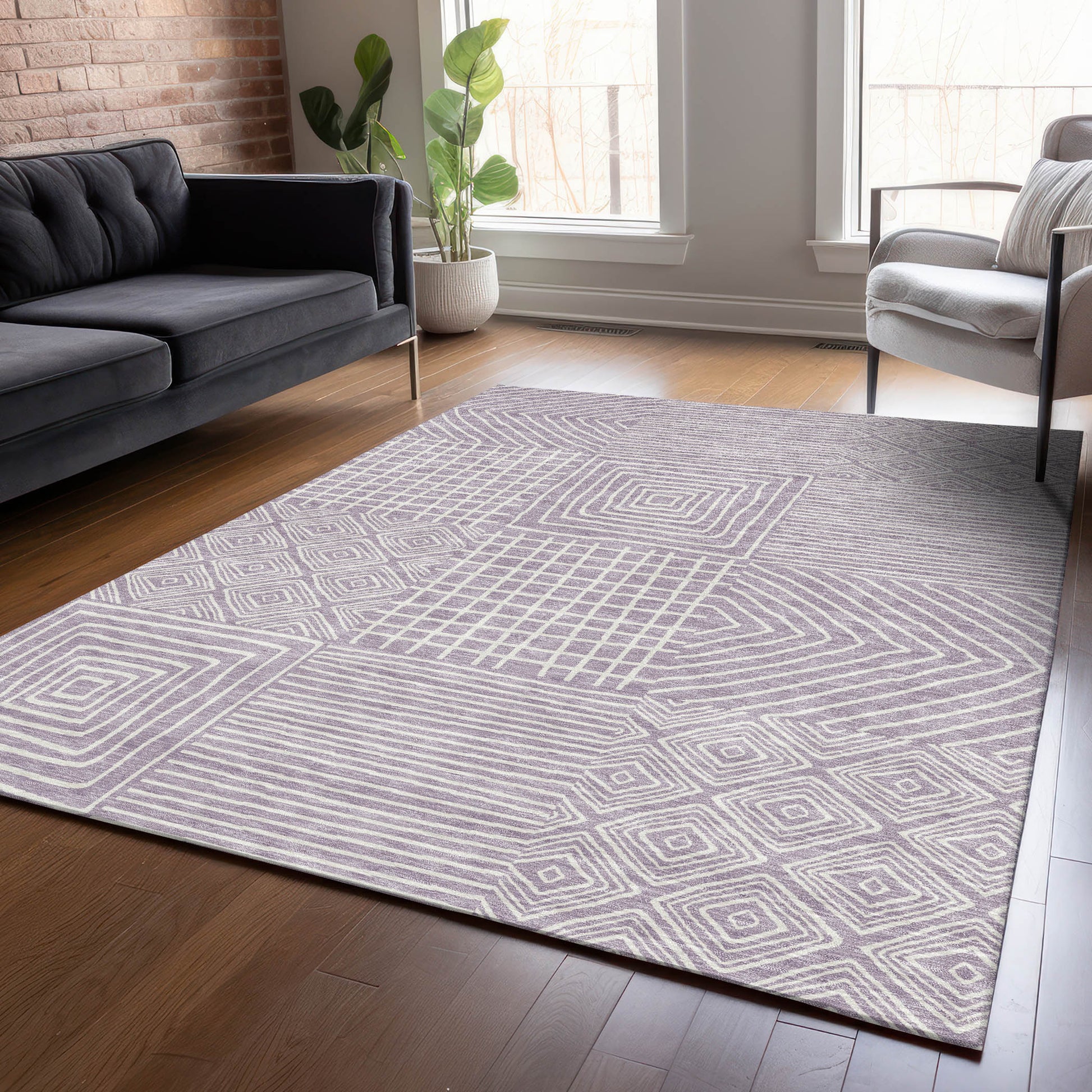 Addison Rugs Chantille ACN1044LV 9 x 12 (ft) Lavender Rectangular Indoor/Outdoor Geometric Machine washable Pet Friendly Area rug