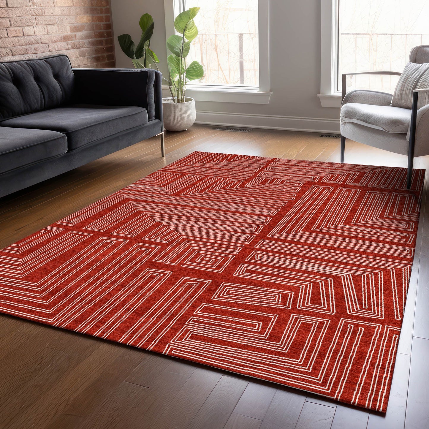 Addison Rugs Chantille ACN1045RD 9 x 12 (ft) Red Rectangular Indoor/Outdoor Geometric Machine washable Pet Friendly Area rug
