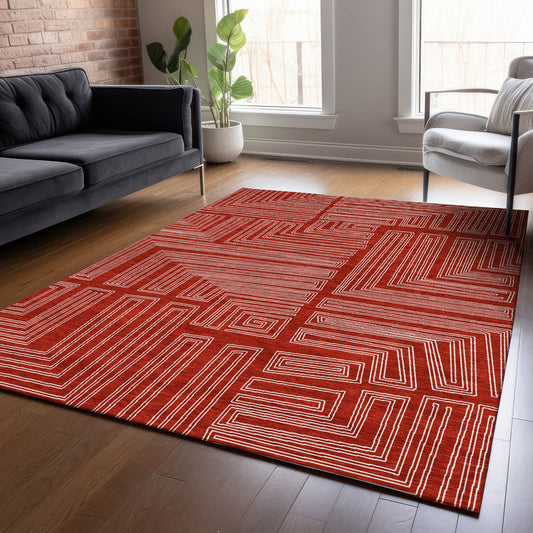 Addison Rugs Chantille ACN1045RD 9 x 12 (ft) Red Rectangular Indoor/Outdoor Geometric Machine washable Pet Friendly Area rug