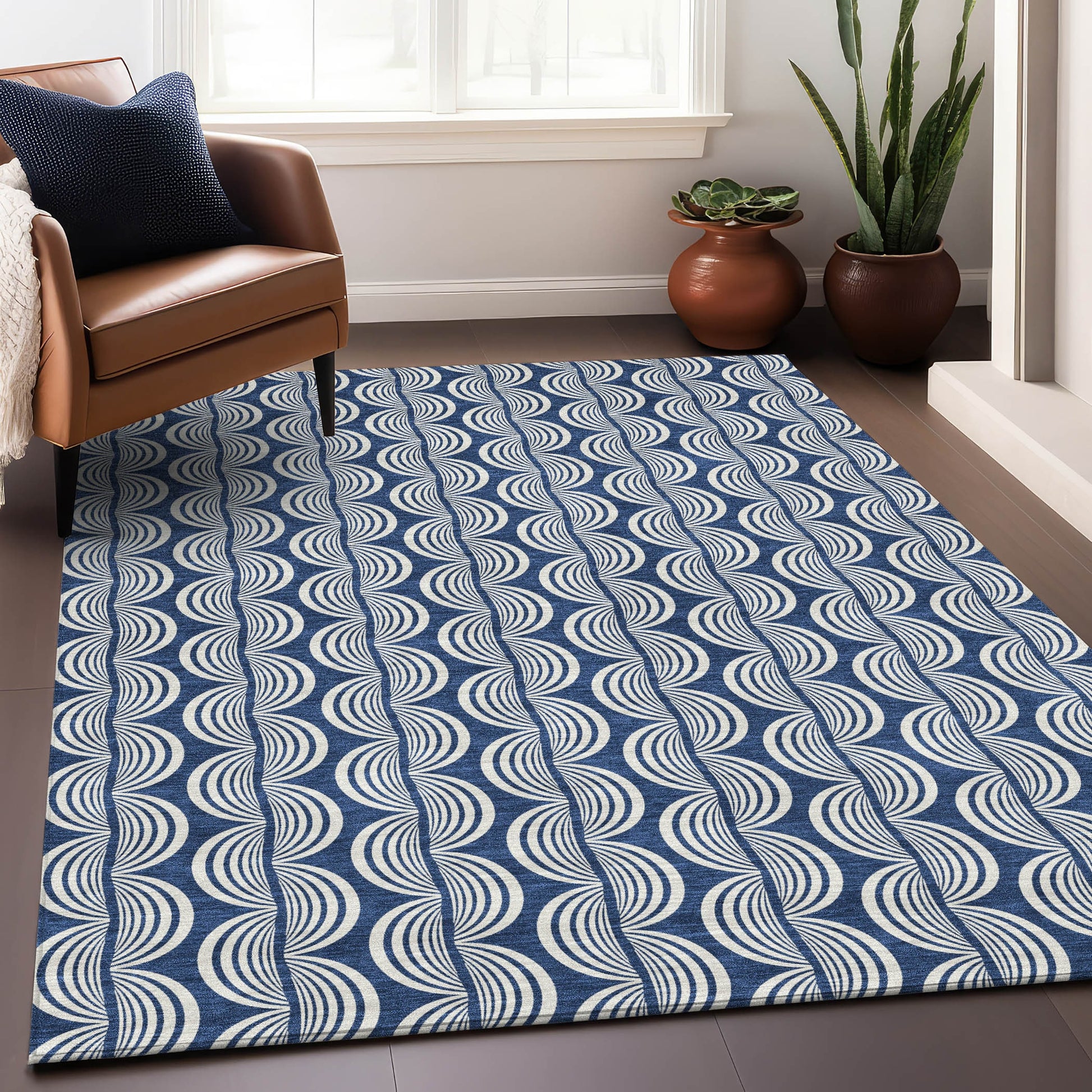 Addison Rugs Chantille ACN1055NA 9 x 12 (ft) Navy Rectangular Indoor/Outdoor Geometric Machine washable Pet Friendly Area rug