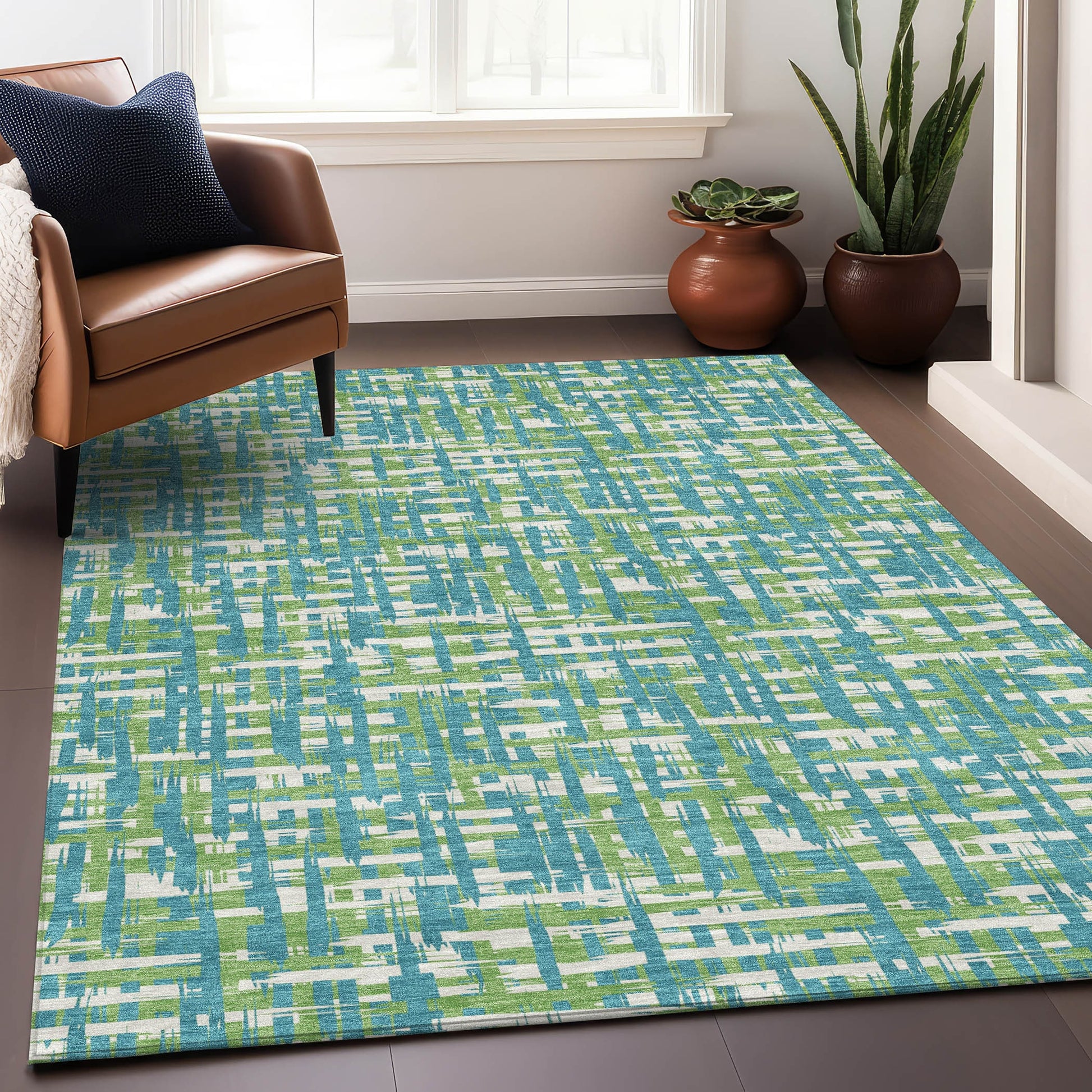 Addison Rugs Chantille ACN1060TQ 10 x 14 (ft) Turquoise Rectangular Indoor/Outdoor Geometric Machine washable Pet Friendly Area rug