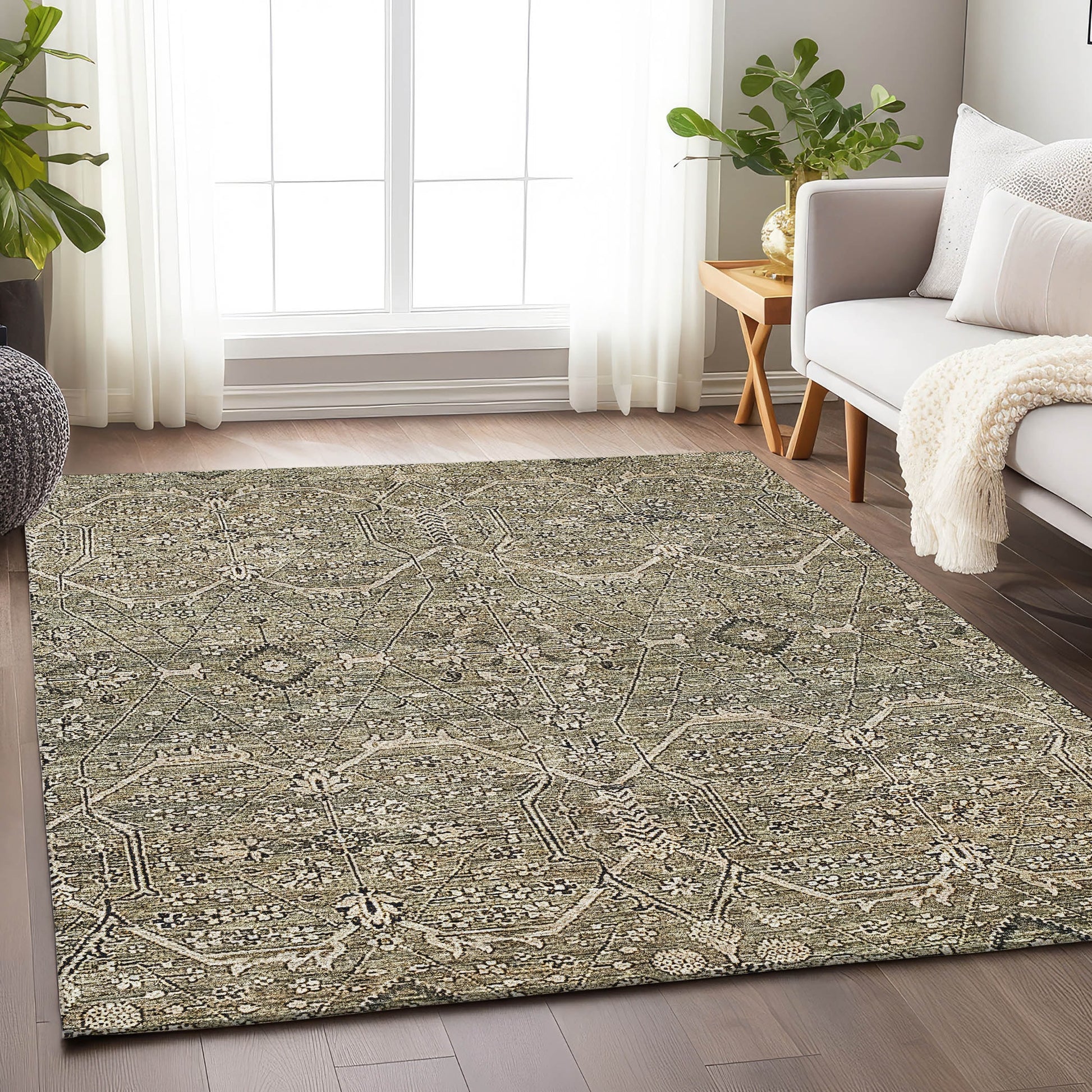 Addison Rugs Chantille ACN1223KH 9 x 12 (ft) Khaki Rectangular Indoor/Outdoor Geometric Machine washable Pet Friendly Area rug