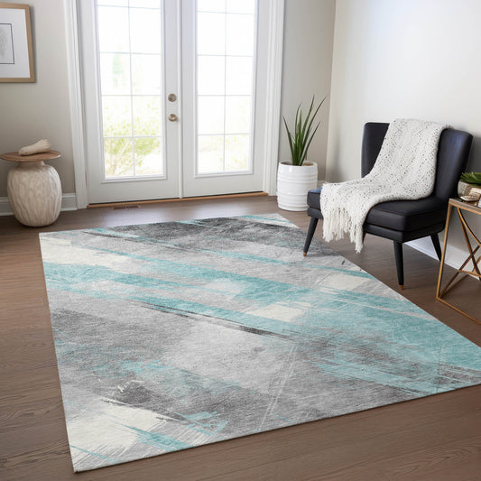 Addison Rugs Chantille ACN1540TE 10 x 14 (ft) Teal Rectangular Indoor/Outdoor Geometric Machine washable Pet Friendly Area rug