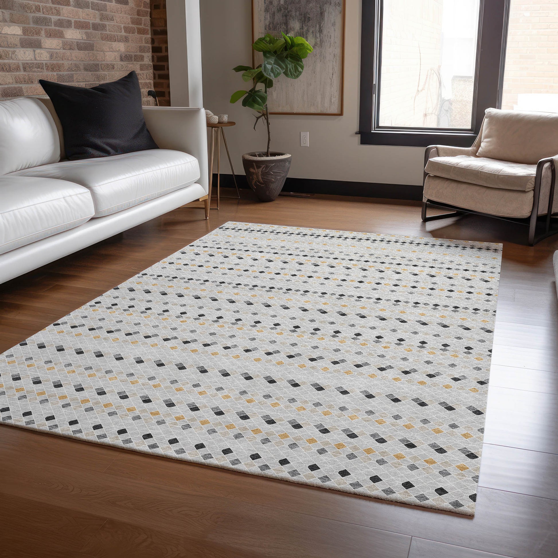 Addison Rugs Chantille ACN1417SV 8 x 10 (ft) Silver Rectangular Indoor/Outdoor Geometric Machine washable Pet Friendly Area rug
