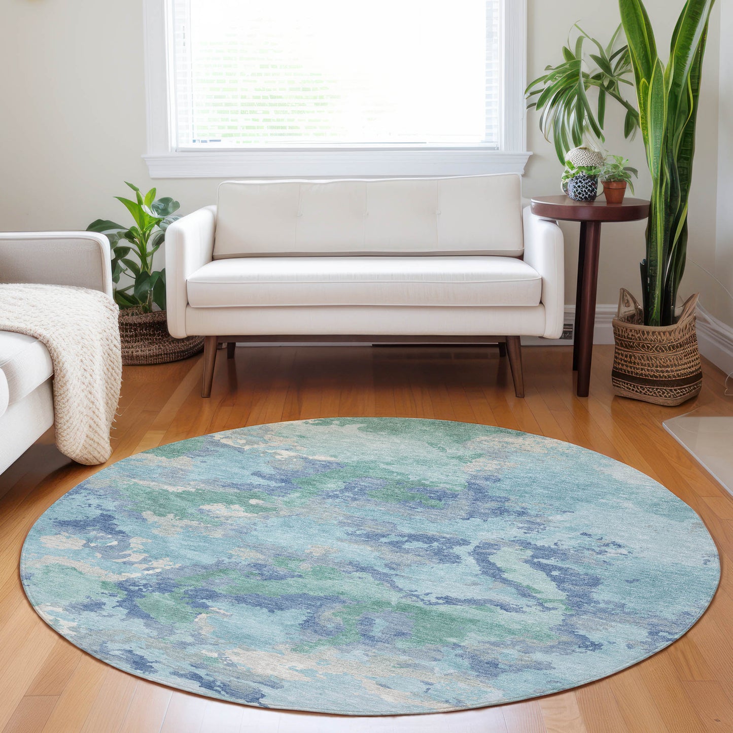 Addison Rugs Chantille ACN1387SF 8 x 8 (ft) Seafoam Round Indoor/Outdoor Geometric Machine washable Pet Friendly Area rug