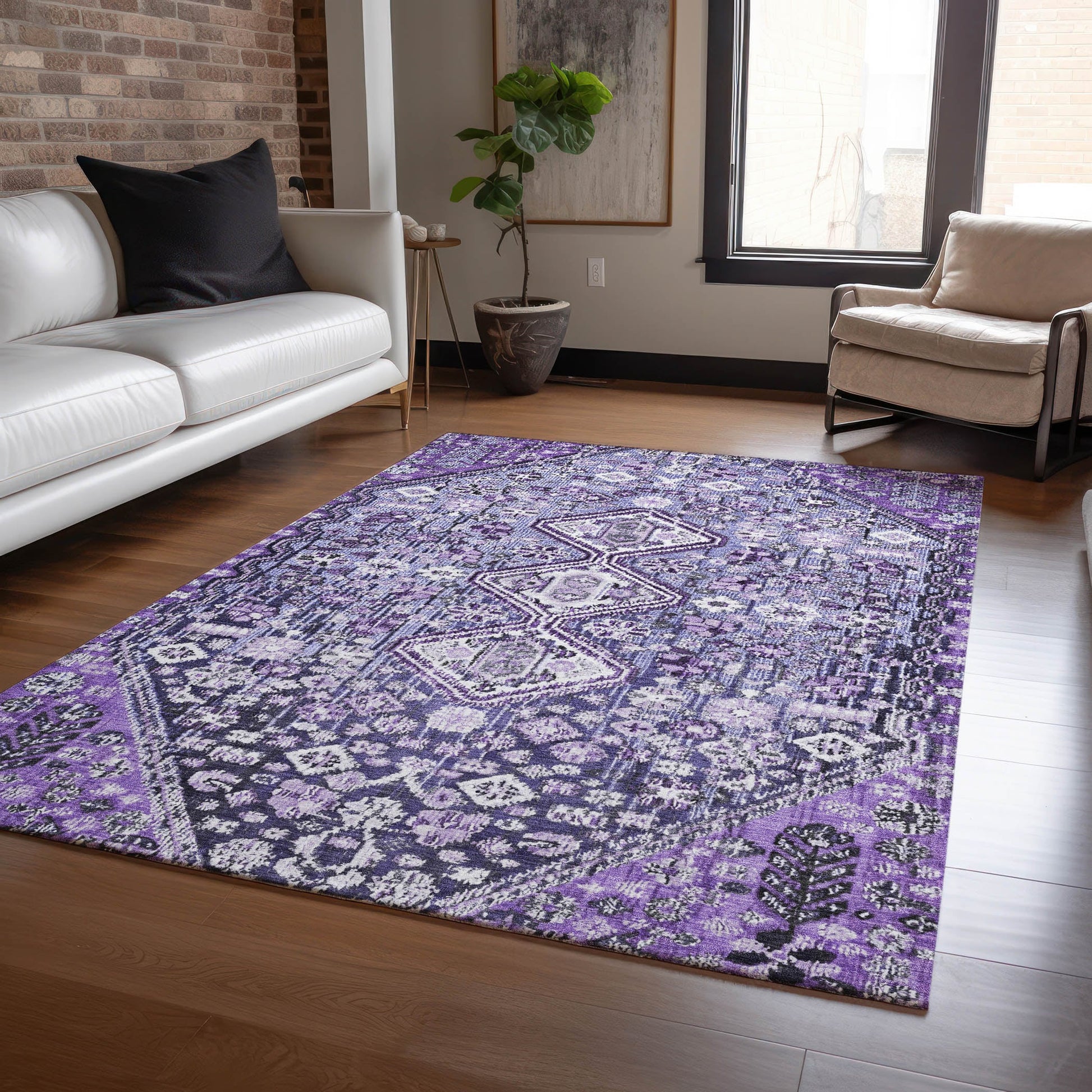 Addison Rugs Chantille ACN1834PP 8 x 10 (ft) Loomed Purple Rectangular Indoor/Outdoor Geometric Machine washable Pet Friendly Area rug