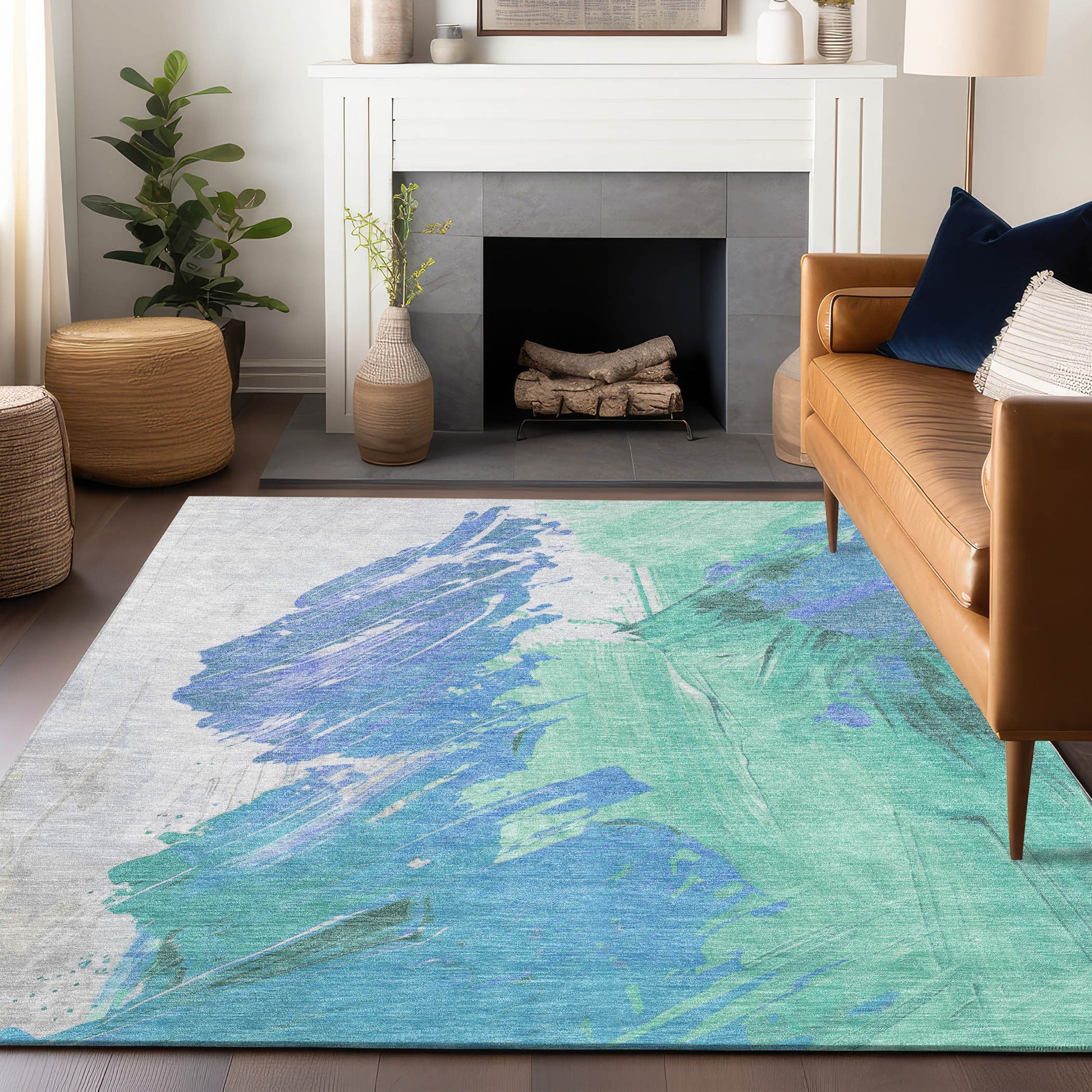 Addison Rugs Chantille ACN1843SF 9 x 12 (ft) Loomed Seafoam Rectangular Indoor/Outdoor Geometric Machine washable Pet Friendly Area rug