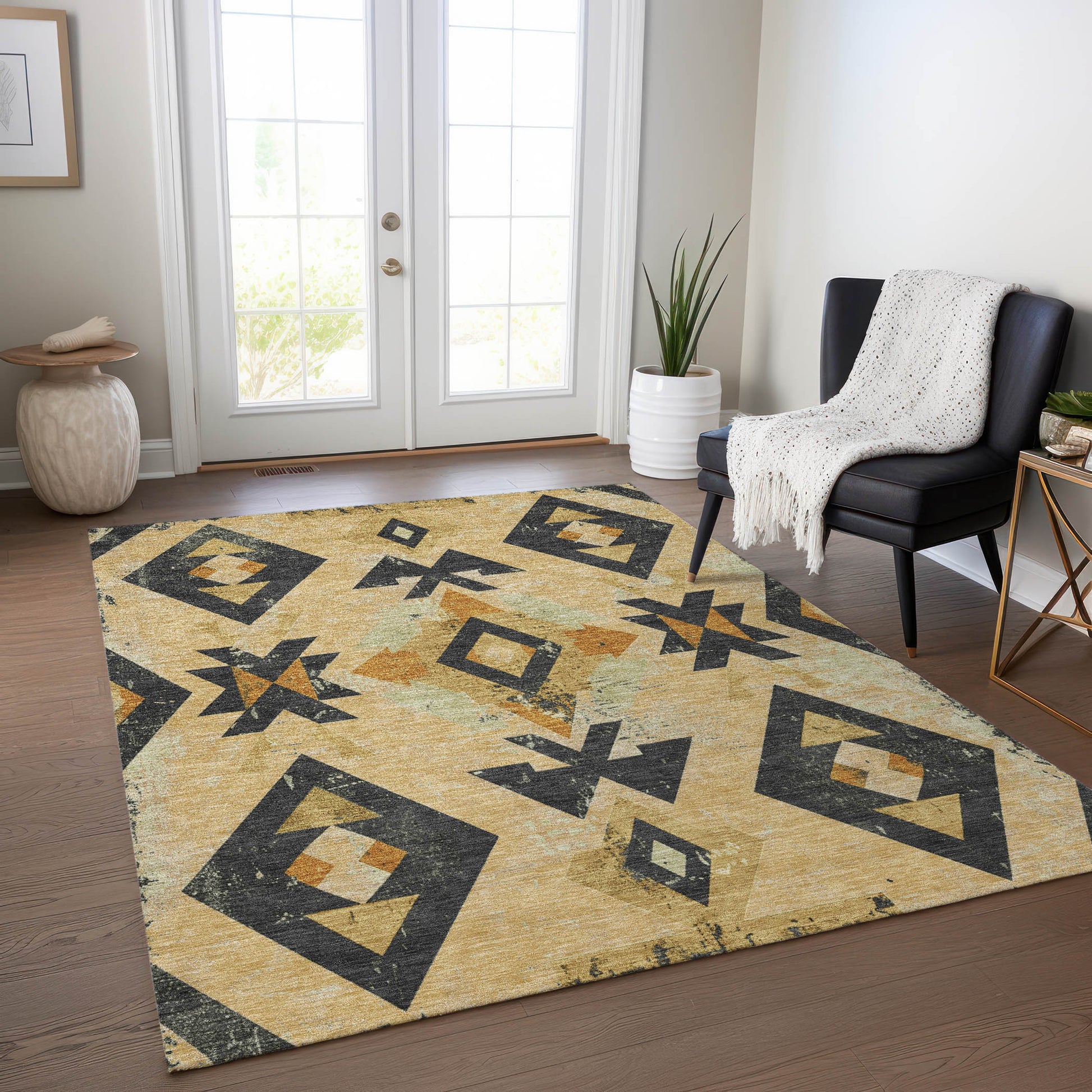 Addison Rugs Chantille ACN1882GO 8 x 10 (ft) Loomed Gold Rectangular Indoor/Outdoor Geometric Machine washable Pet Friendly Area rug