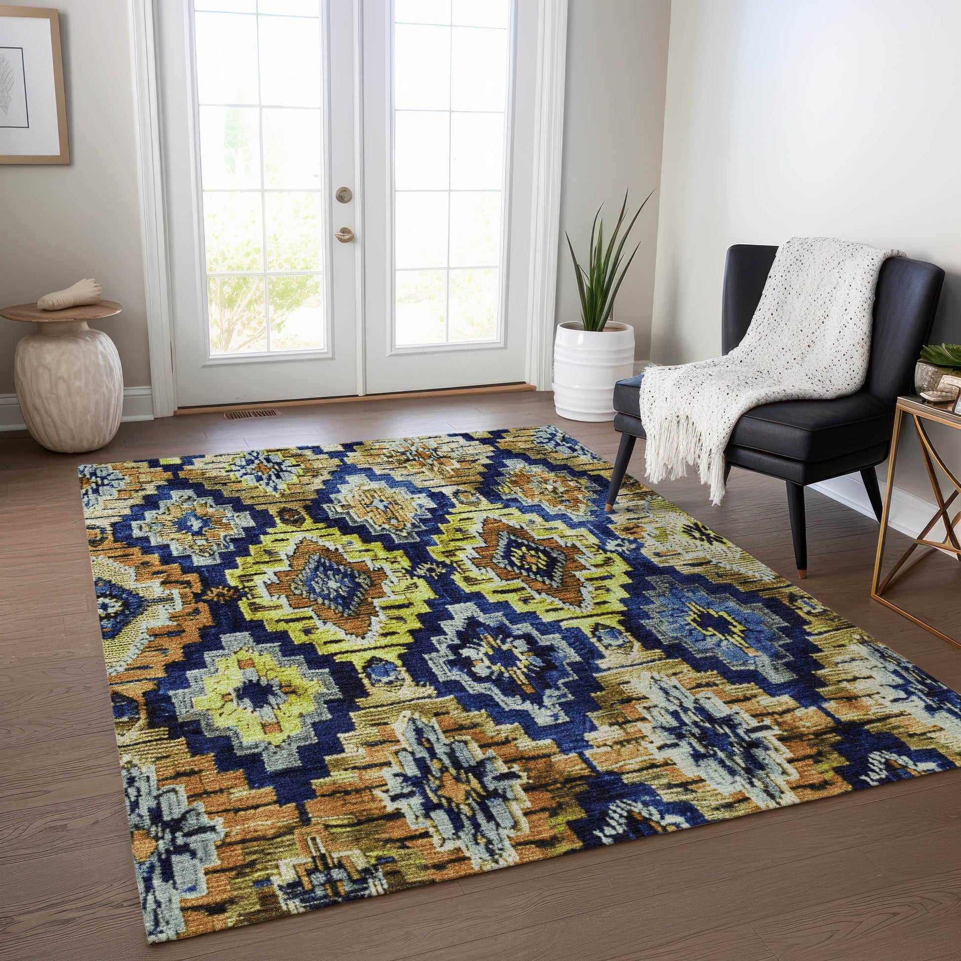 Addison Rugs Chantille ACN1891NA 8 x 10 (ft) Loomed Navy Rectangular Indoor/Outdoor Geometric Machine washable Pet Friendly Area rug