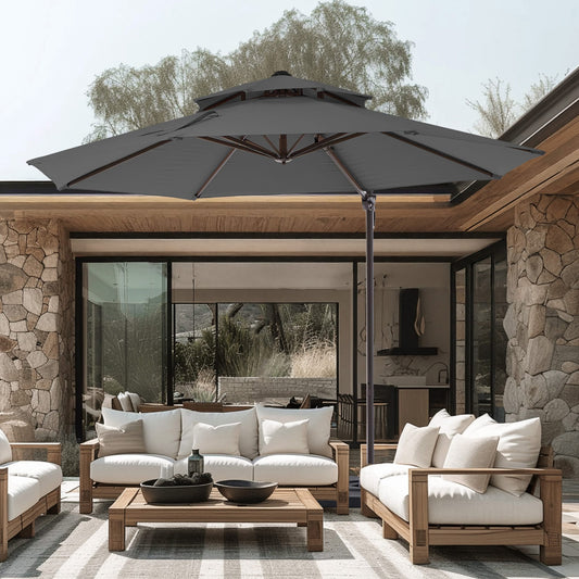 VOUA 13-ft Aluminum Gray Crank Cantilever Patio Umbrella