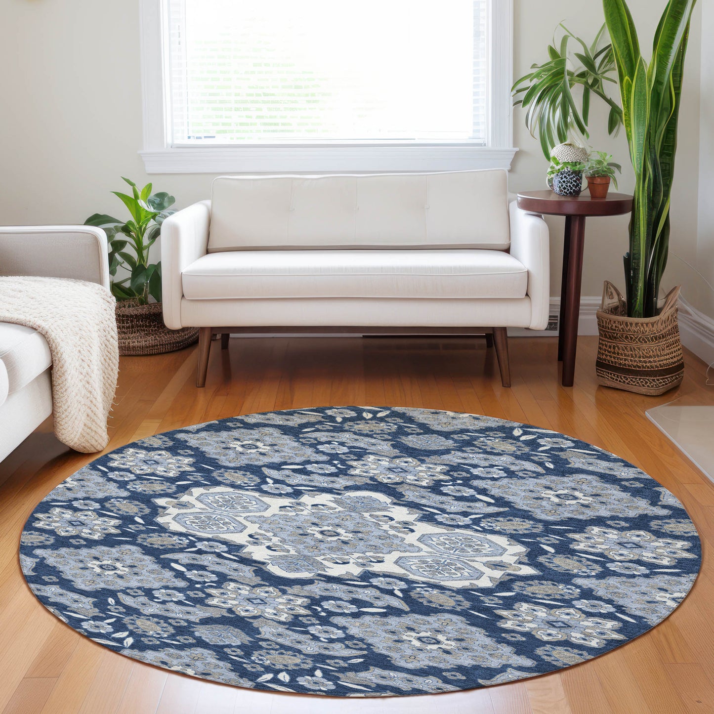 Addison Rugs Chantille ACN1853BU 8 x 8 (ft) Loomed Blue Round Indoor/Outdoor Geometric Machine washable Pet Friendly Area rug