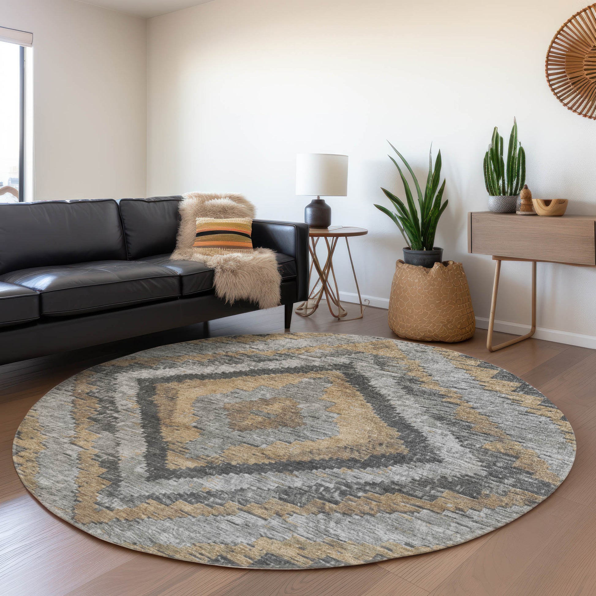 Addison Rugs Chantille ACN1890KH 8 x 8 (ft) Loomed Khaki Round Indoor/Outdoor Geometric Machine washable Pet Friendly Area rug