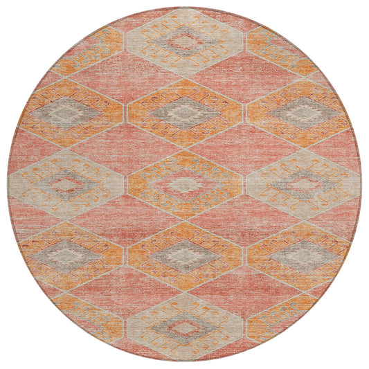 Addison Rugs Chantille ACN1857CR 8 x 8 (ft) Loomed Coral Round Indoor/Outdoor Geometric Machine washable Pet Friendly Area rug