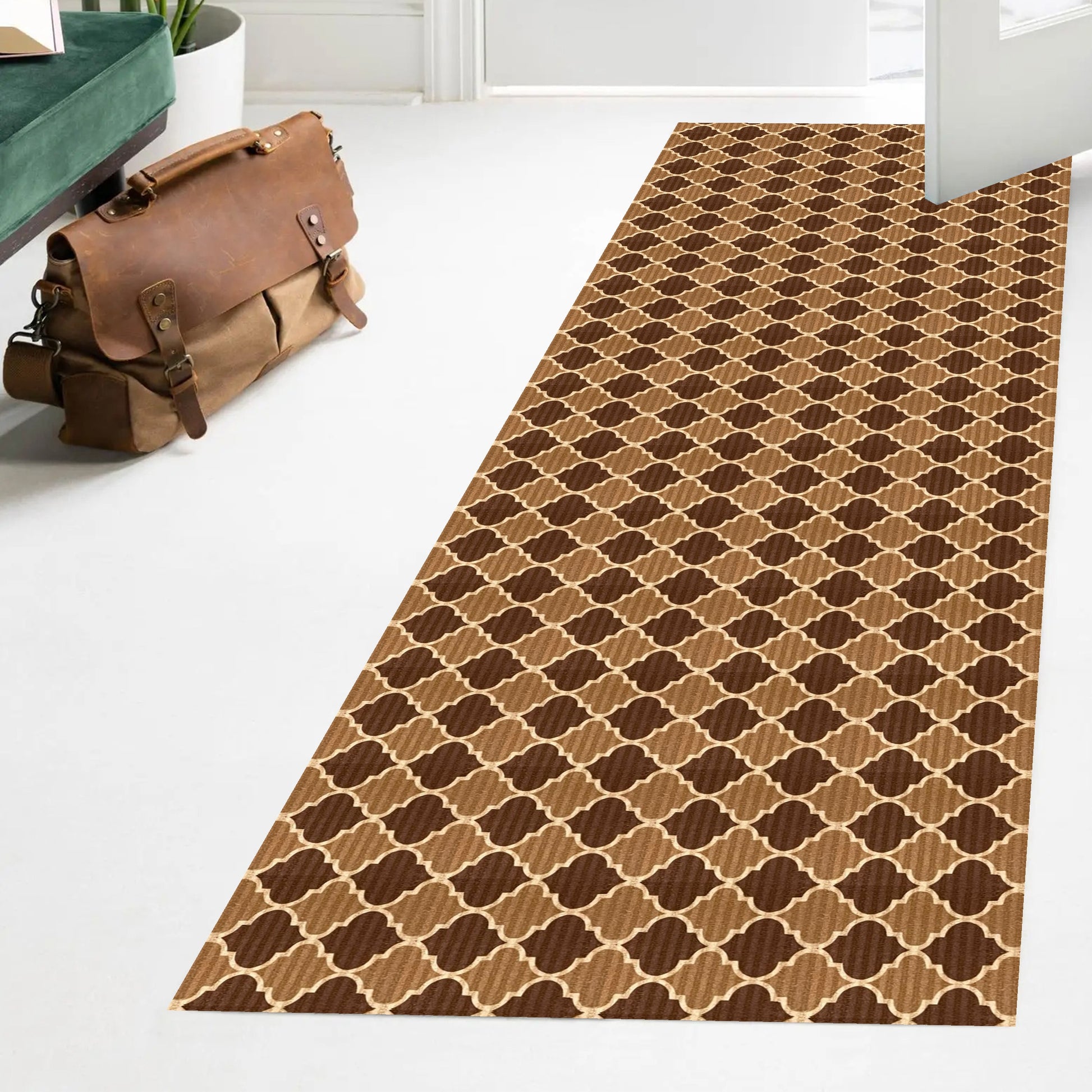 Playa Rug 3 x 33 (ft) Knotted Trellis-Beige Rectangular Indoor/Outdoor Trellis Pet Friendly Runner rug