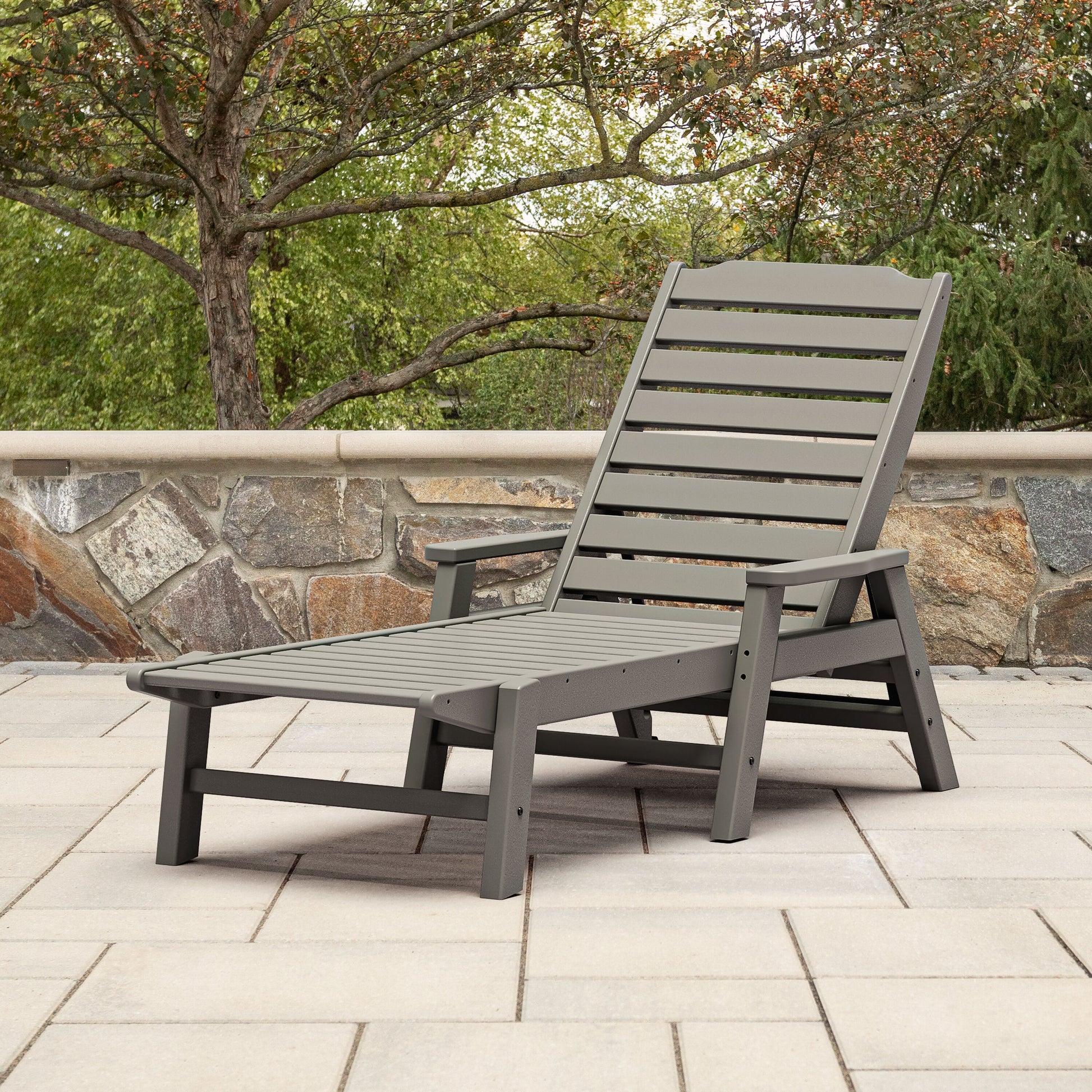 allen + roth by POLYWOOD Oakport Stackable Slate Grey HDPE Frame Stationary Chaise Lounge Chair with Slat Seat