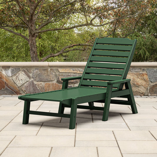 allen + roth by POLYWOOD Oakport Stackable Green HDPE Frame Stationary Chaise Lounge Chair with Slat Seat