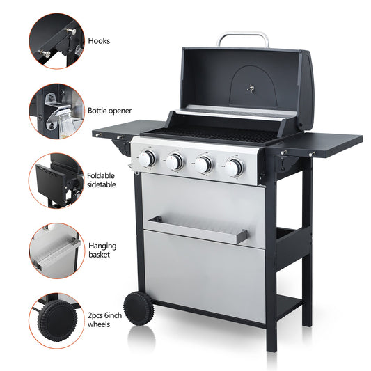 GZMR Black+Silver 4 -Burner Liquid Propane Gas Grill