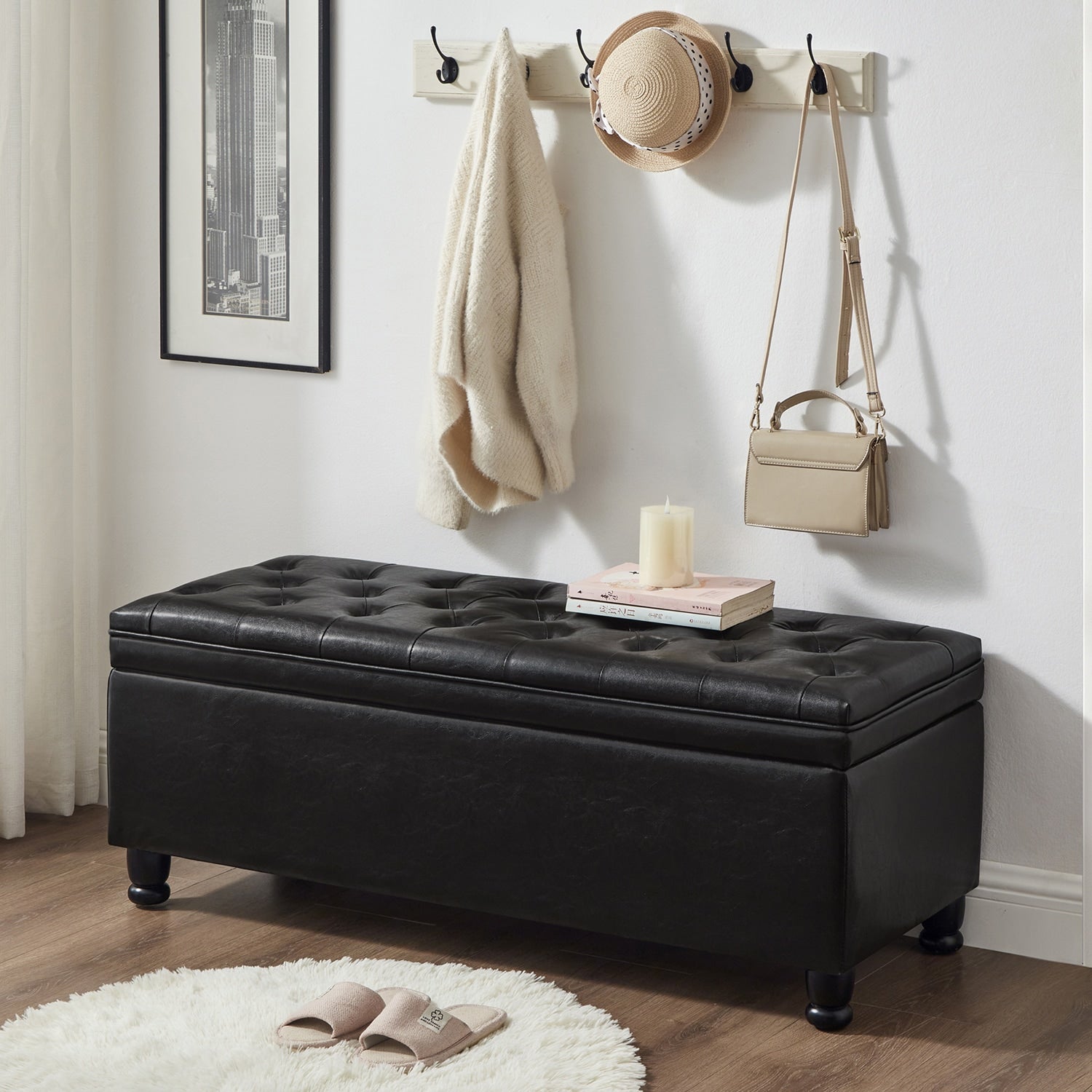 Mondawe Modern Black Storage Bench with Storage 45-in x 18-in x 18-in