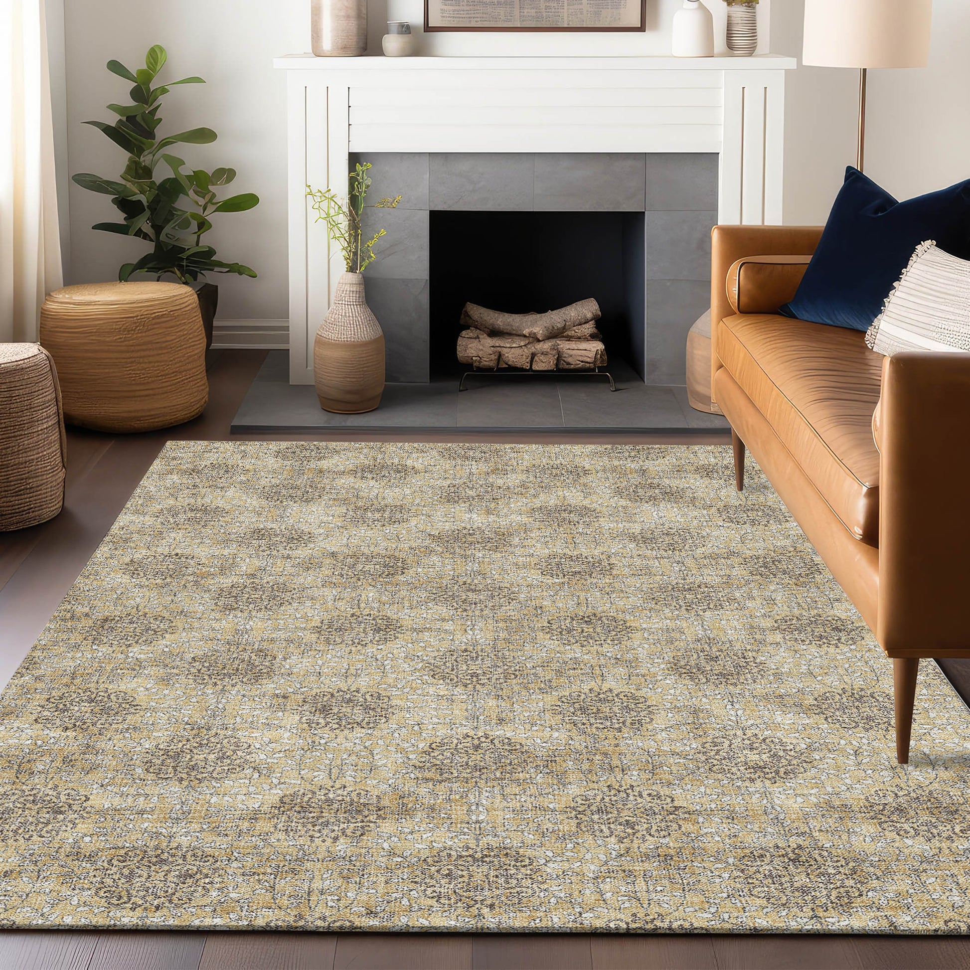 Addison Rugs Chantille ACN1856GO 8 x 10 (ft) Loomed Gold Rectangular Indoor/Outdoor Geometric Machine washable Pet Friendly Area rug