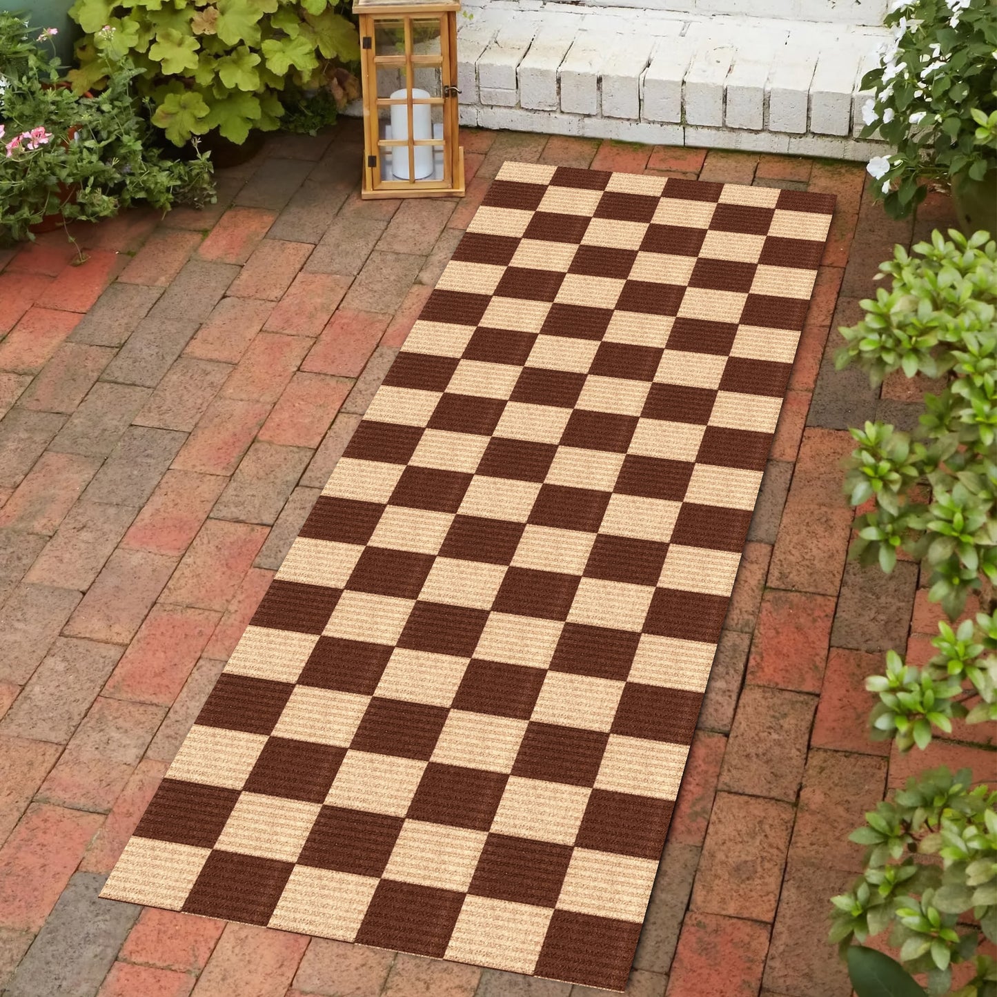 Playa Rug 3 x 50 (ft) Check-Brown Rectangular Indoor/Outdoor Geometric Pet Friendly Runner rug