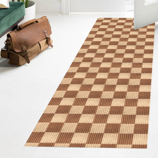 Playa Rug 3 x 45 (ft) Check-Beige Rectangular Indoor/Outdoor Geometric Pet Friendly Runner rug