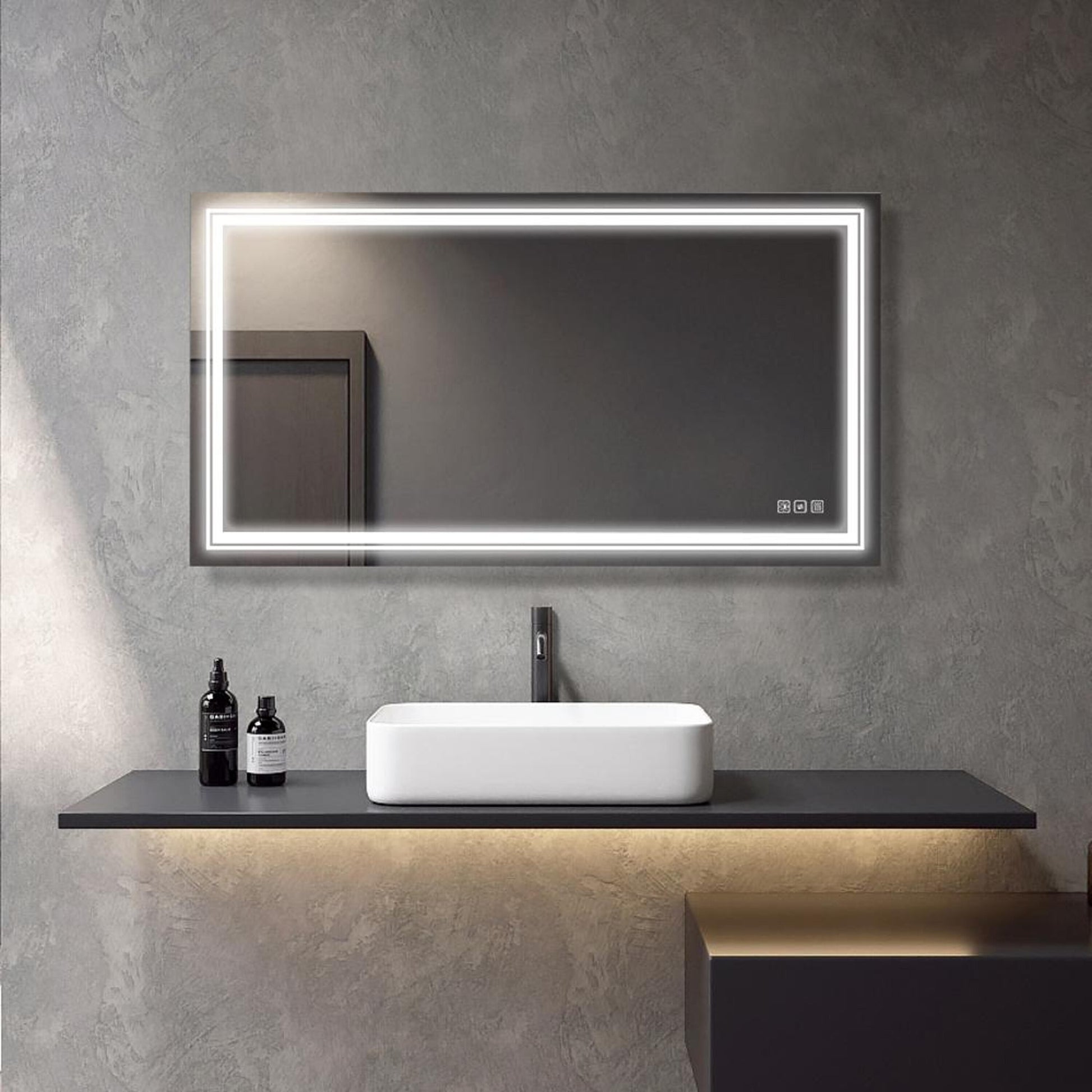 Bayfeve LED Mirror Anti- Fog Mirror 55-in x 30-in Polished Frameless Rectangle Dimmable LED Lighted Fog Free Bathroom Vanity Mirror ( Silver )