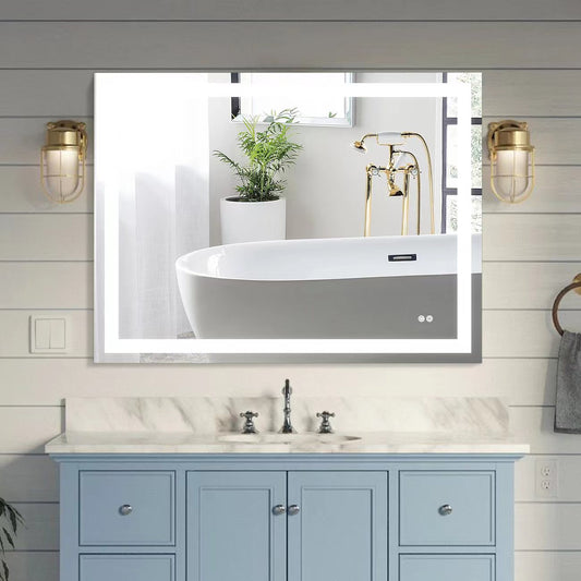 Forclover 48-Inches x 36-Inches Polished Frameless Rectangle Dimmable LED Lighted Fog Free Bathroom Vanity Mirror ( Sliver )
