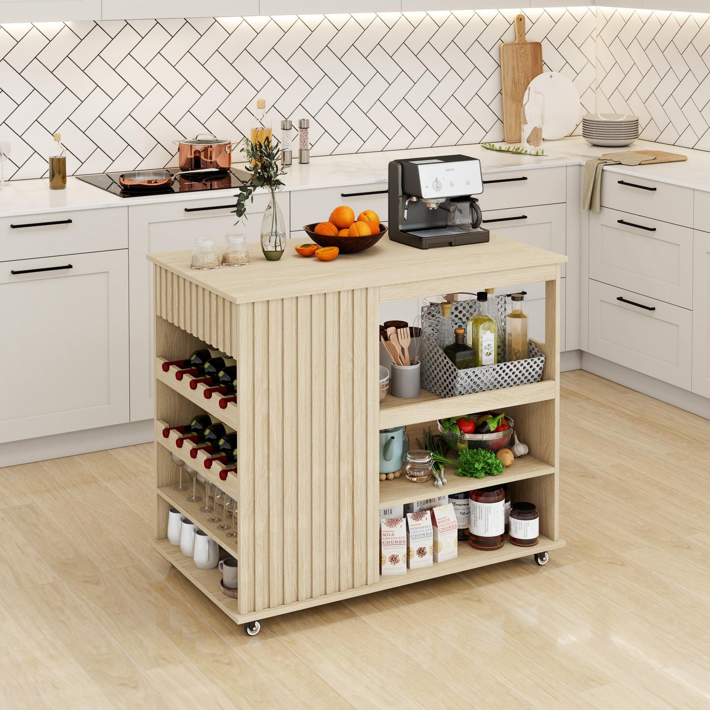 Bayfeve Brown MDF Base with MDF Rolling Kitchen Cart ( 23.62-in x 39.37-in x 34.96-in )