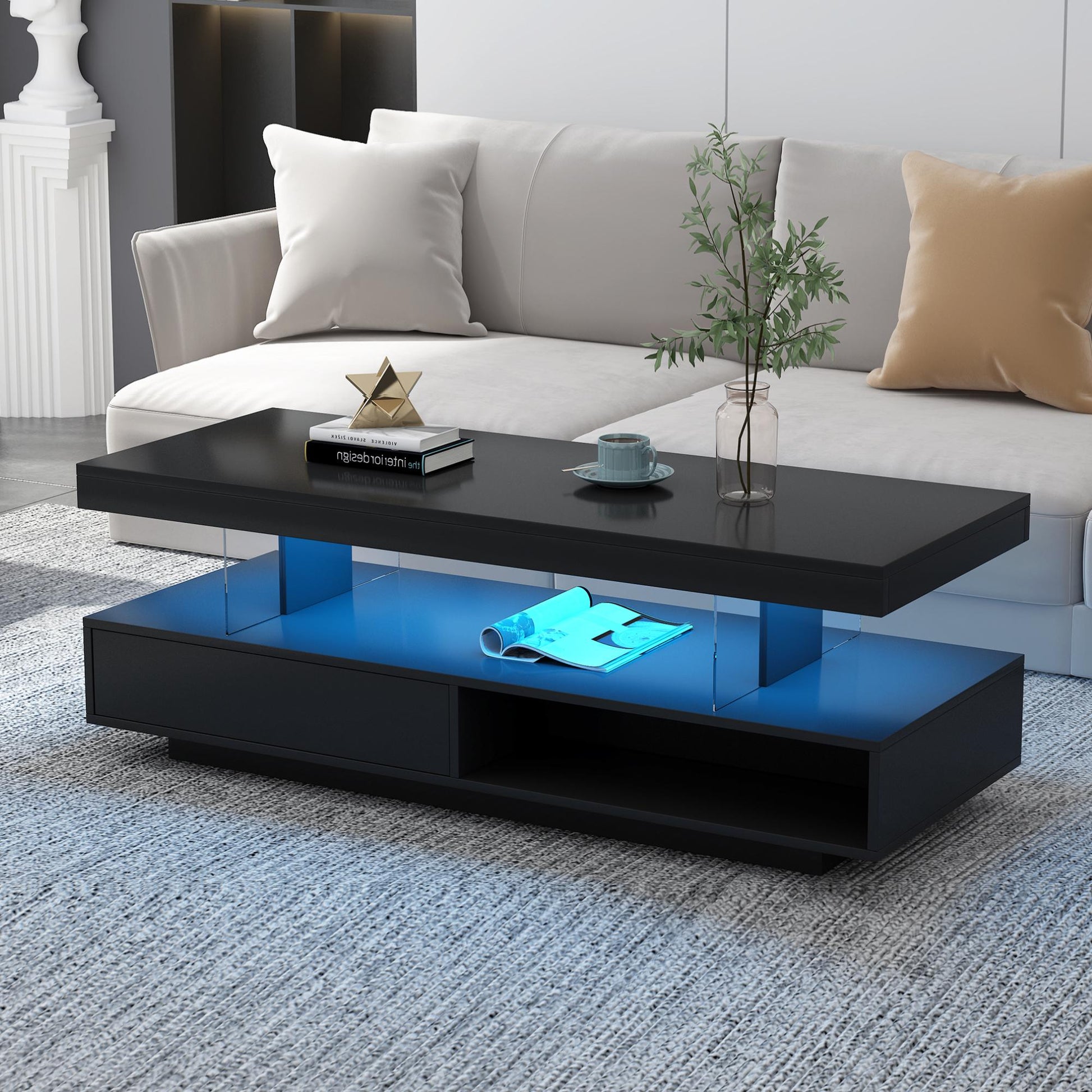 Bayfeve Modern Particleboard Particle Board 51.2-in W x 17.9-in H with Drawers Coffee Table