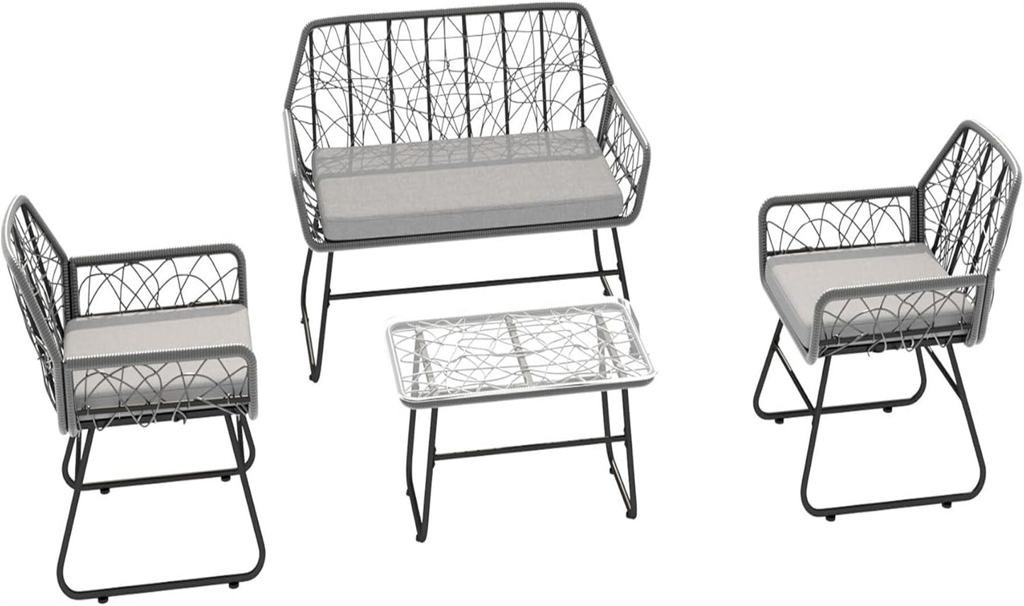 CESICIA Patio Chairs Set of 3 Wicker Gray Wicker Frame Stationary Dining Chair with Gray Solid Seat