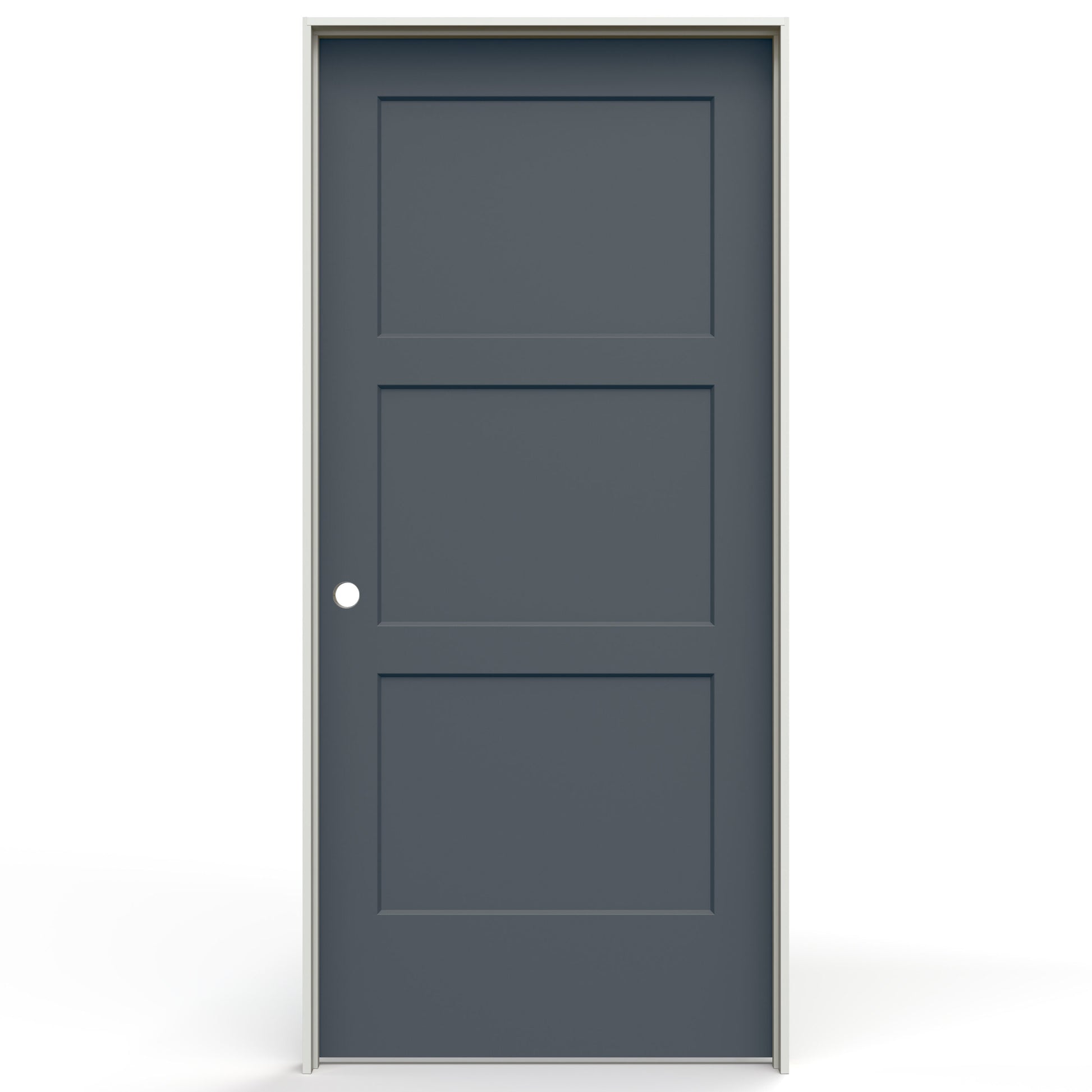 JELD-WEN 32-in x 80-in Steele Gray Hollow core 3-panel equal Right hand Smooth Prefinished Molded composite Flat Jamb Single Prehung Interior Door